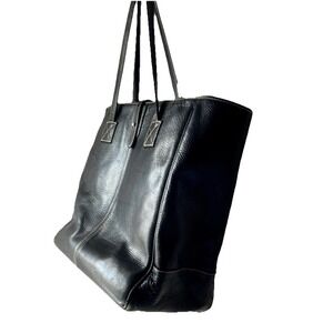 Barrington Grant Thornton Nantucket  Black Pebbled Leather Tote Bag Plaid Lined